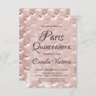 Convite Celebração Dourada Paris Quinceañera rosa rosa ros