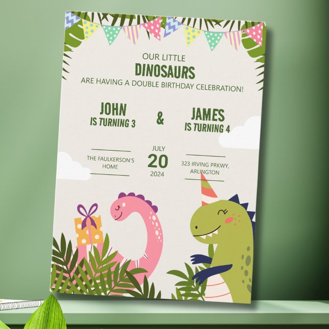 Convite Celebração Dupla de Aniversário dos Lindos Dinossa (Criador carregado)