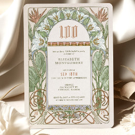 Convite Celebração Elegante Centenária Art Nouveau Mucha