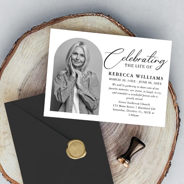 Convite Celebração Elegante da Caligrafia do Funeral da Vi (Criador carregado)