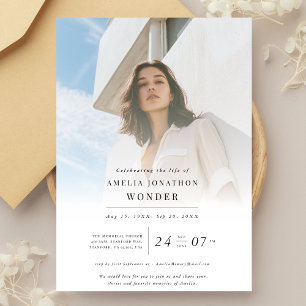 Convite Celebração Elegante da Vida Foto do Memorial Funer