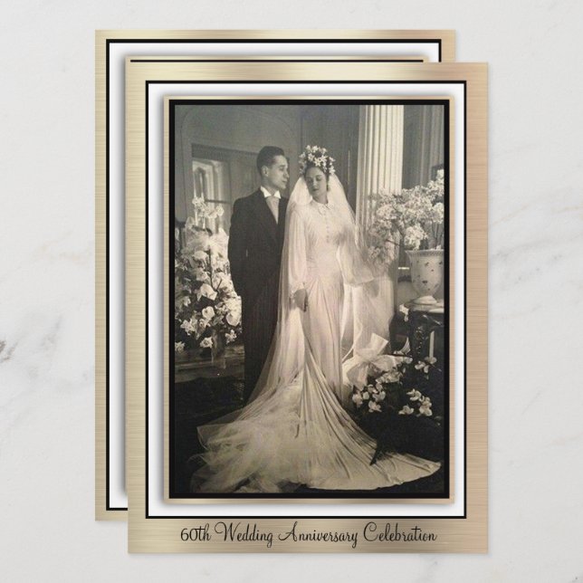 Convite Celebração Elegante de 60 Anos de Casamento (Frente/Verso)