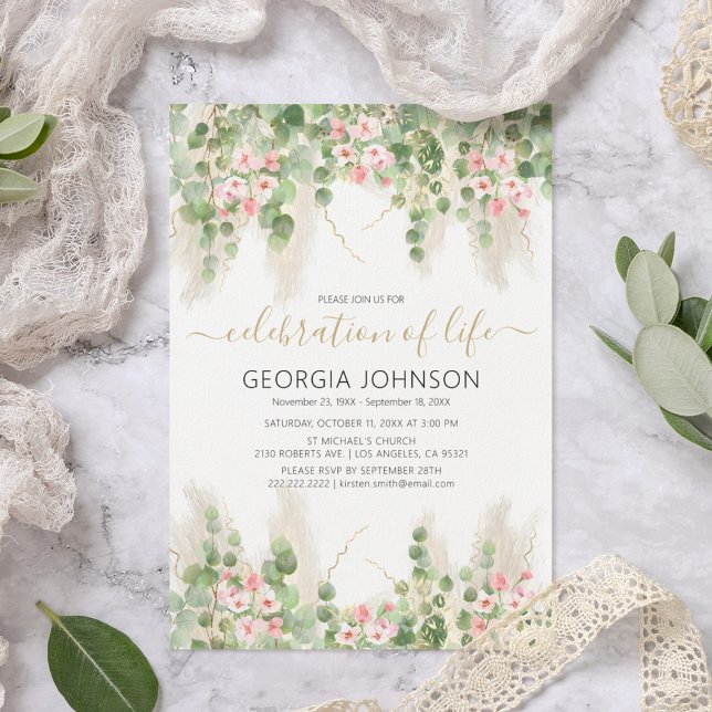 Convite Celebração Elegante de Eucalipto da Vida | Memoria (Criador carregado)