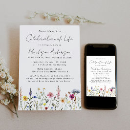 Convite Celebração Elegante de Flor Selvagem do Funeral da