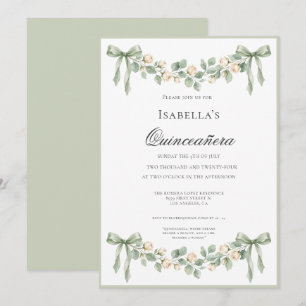 Convite Celebração Elegante de Quinceañera em Verde Salvia