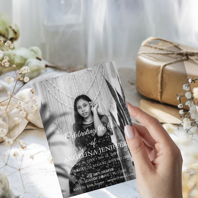 Convite Celebração Elegante do Funeral Memorial da Foto da (Criador carregado)