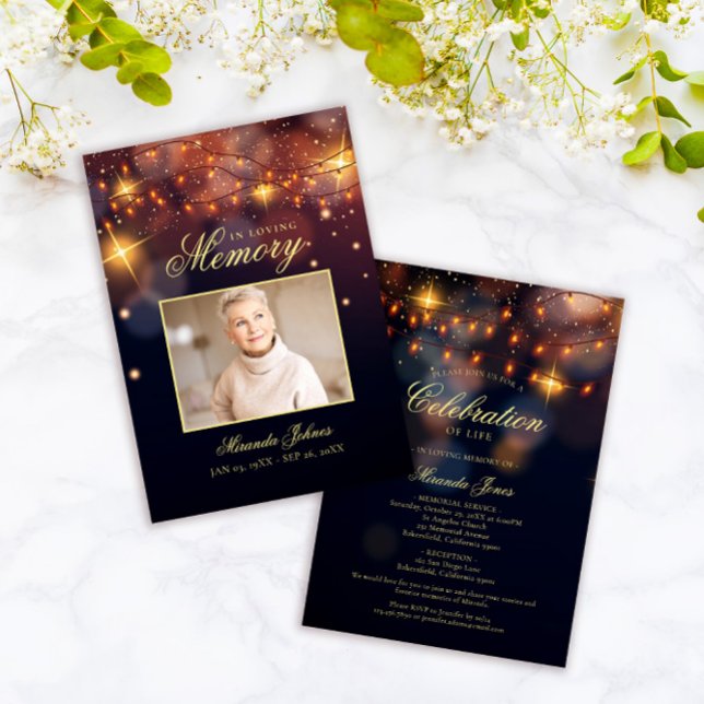 Convite Celebração Elegante do Memorial de Fotos da Vida (Criador carregado)