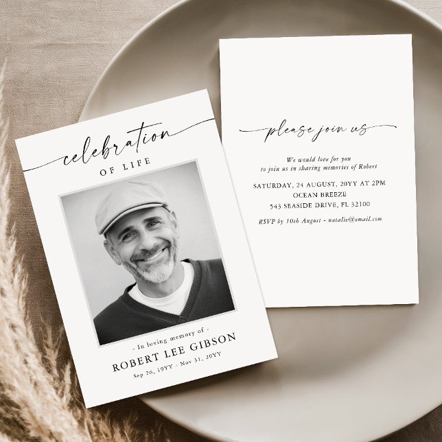 Convite Celebração Elegante do Memorial Funeral Fotográfic (Criador carregado)
