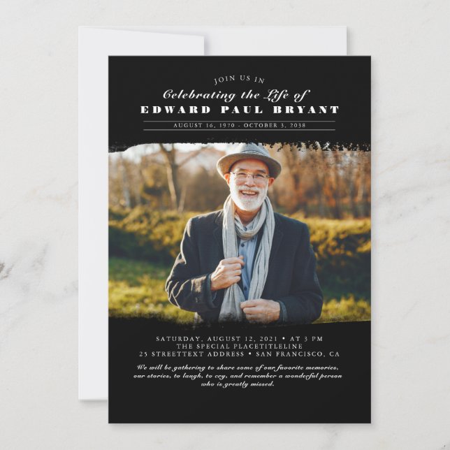 Convite Celebração Elegante Moderna da Vida Foto Funeral I (Frente)