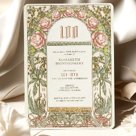 Convite Celebração Elegante Peony 100 Art Nouveau Mucha