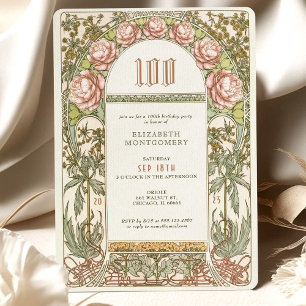 Convite Celebração Elegante Peony 100 Art Nouveau Mucha