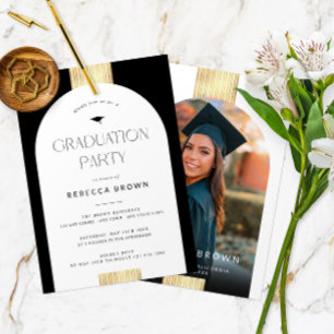 Convite Celebração em Preto e Dourado: Graduação de Fotos 