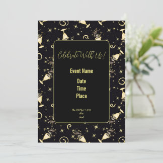 Convite Celebração Espumante - Libações em Dourado e Preto
