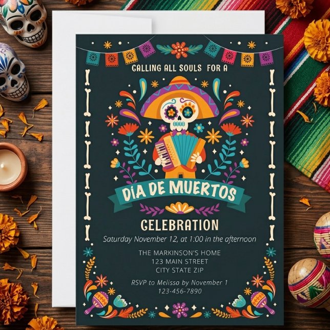 Convite Celebração Festiva do Dia De Muertos (Criador carregado)