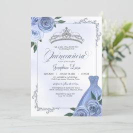 Convite Celebração Floral Azul de Quinceañera