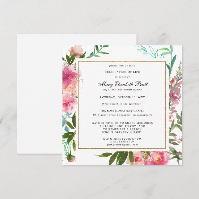 Convite Celebração Floral bonito de Peony Rosa (Frente/Verso)