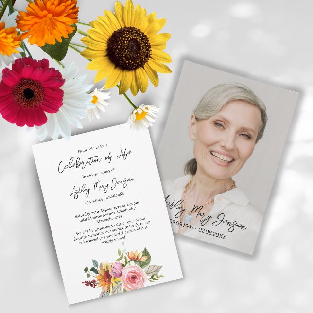 Convite Celebração Floral da Vida Foto Funeral (Criador carregado)