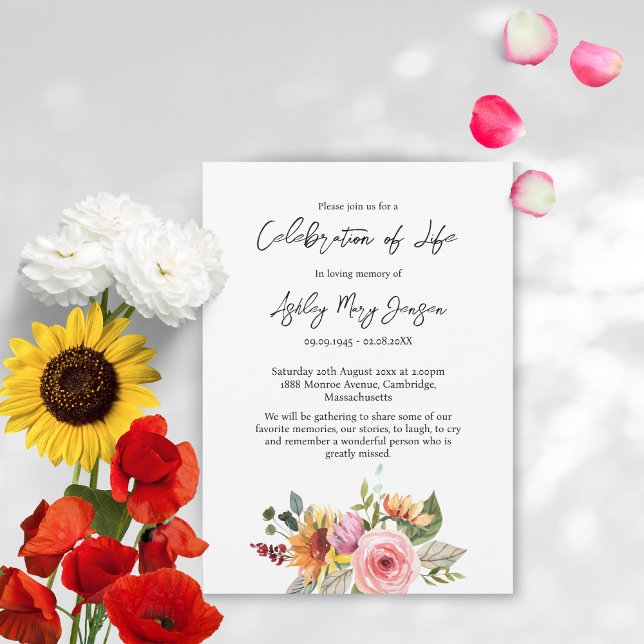Convite Celebração Floral da Vida Funeral (Criador carregado)