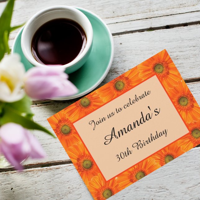 Convite celebração floral de aniversário de 30 anos laranj (Criador carregado)