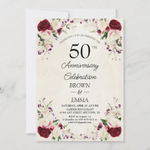 Convite Celebração Floral de Bodas de Ouro Elegante