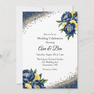 Convite Celebração Floral de Casamento de marinho Peony Ci
