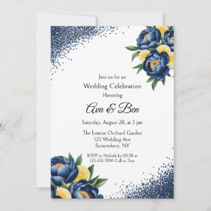 Convite Celebração Floral de Casamento de marinho Peony Ci
