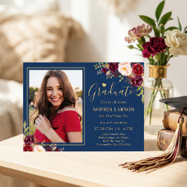Convite Celebração Floral de Graduação de Fotos do Marinho