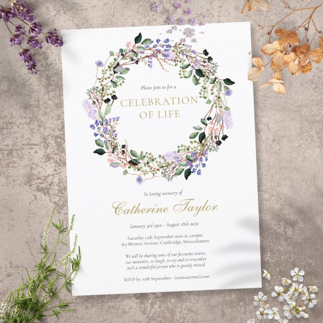 Convite Celebração Floral de Lavanda da Vida Funeral (Criador carregado)