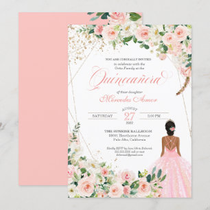 Convite Celebração Floral de Quinceanera, Rosas Rosa Esc