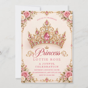 Convite Celebração Floral Real em Dourado Rosa