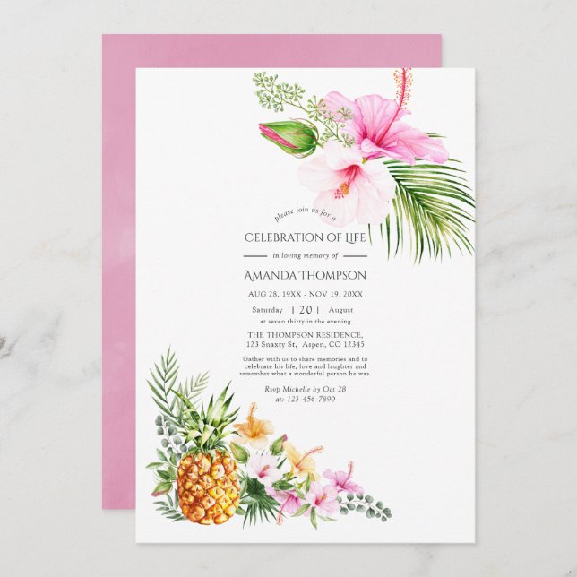 Convite Celebração Floral Tropical em Aquarela da Vida (Frente/Verso)