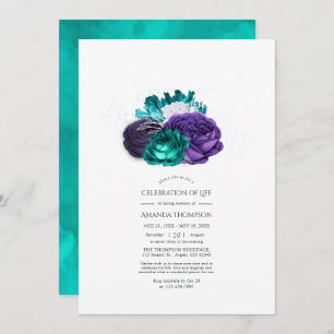 Convite Celebração Floral Violeta e Turquesa da Vida
