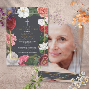 Convite Celebração Funeral da Foto Floral Rosa da Vida