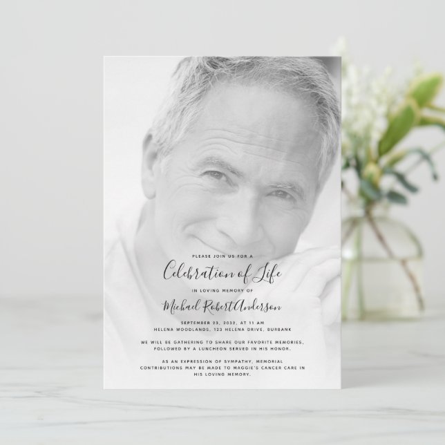 Convite Celebração Funeral de Foto do Memorial da Vida (Em pé/Frente)