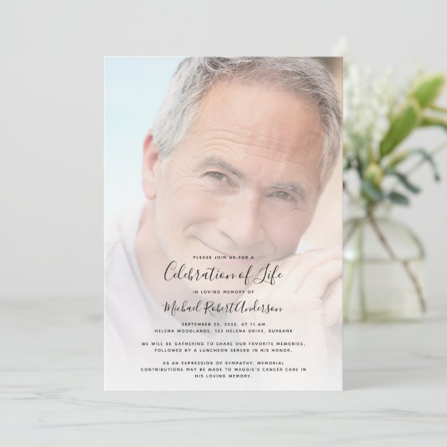 Convite Celebração Funeral de Foto do Memorial da Vida (Em pé/Frente)