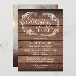 Convite Celebração Funeral de Madeira Rústica da Foto da V