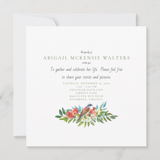 Convite Celebração Funeral de Pássaro e Pomegranato da Vid (Frente)