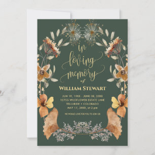 Convite Celebração Funeral Moderna da Vida Verde Escuro Bo