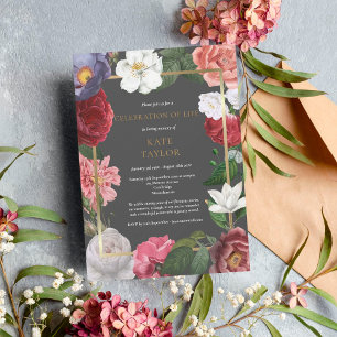 Convite Celebração Funerária de Vida Rosa Guirlanda Floral
