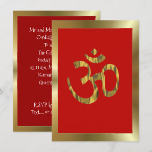 Convite Celebração hindu Om vermelho e dourado