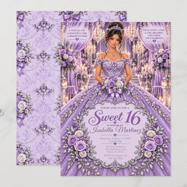 Convite Celebração Lavanda Sweet 16 (Frente/Verso)
