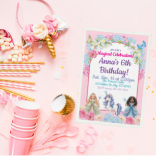 Convite Celebração Mágica Princesa Unicórnio Aniversário