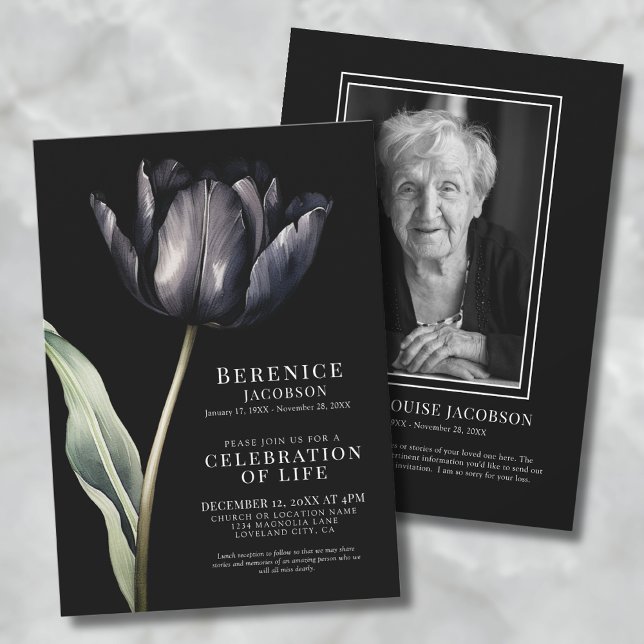 Convite Celebração Memorial Elegante De Funeral De Vida (Elegant Memorial Celebration Of Life Funeral Invitation)