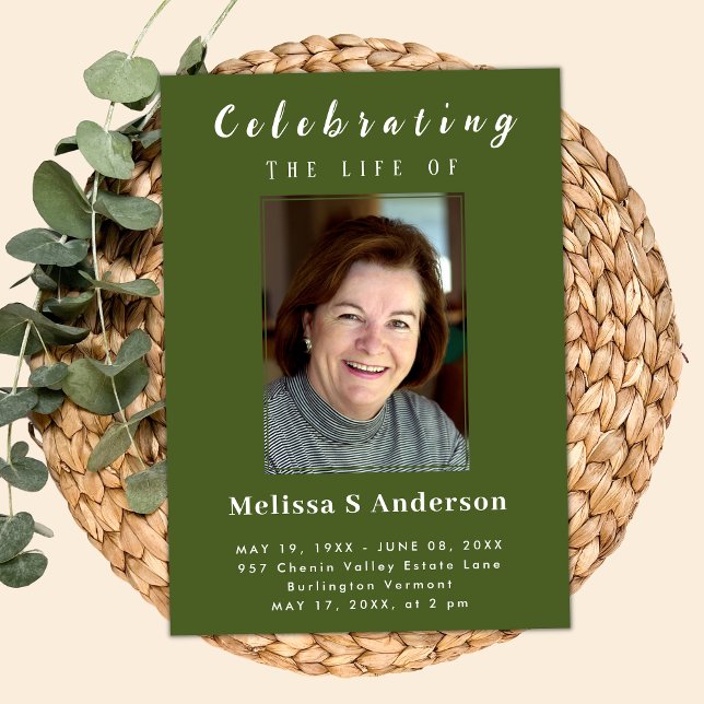 Convite Celebração Mínima de Foto Funeral Moderna da Vida (Criador carregado)
