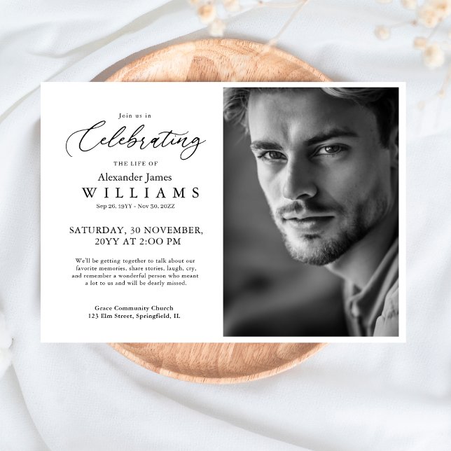 Convite Celebração Mínima do Funeral Memorial Fotográfico  (Criador carregado)