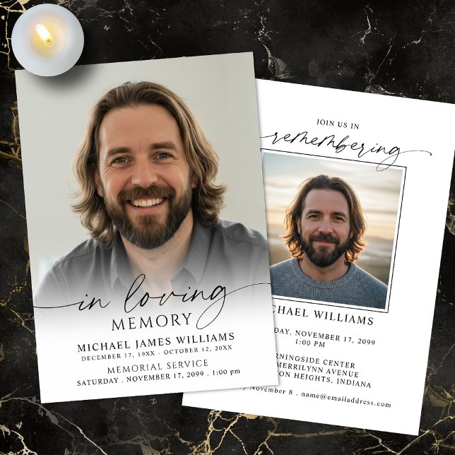 Convite Celebração Minimal de Vida Funeral Memorial em Fot (Criador carregado)