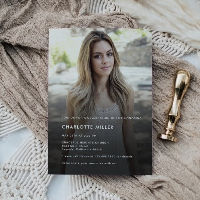 Convite Celebração Minimalista Da Foto Funeral Da Vida (Criador carregado)
