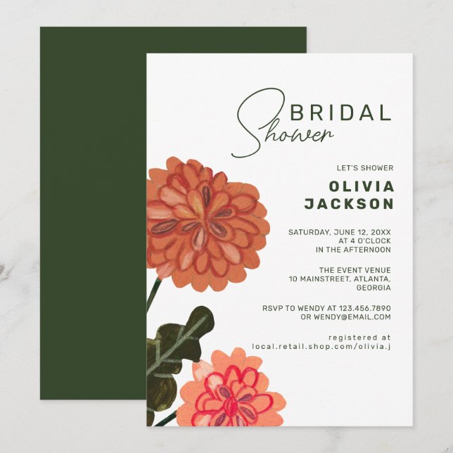 Convite Celebração Moderna de Chá de Noiva Floral em Terra (Frente/Verso)