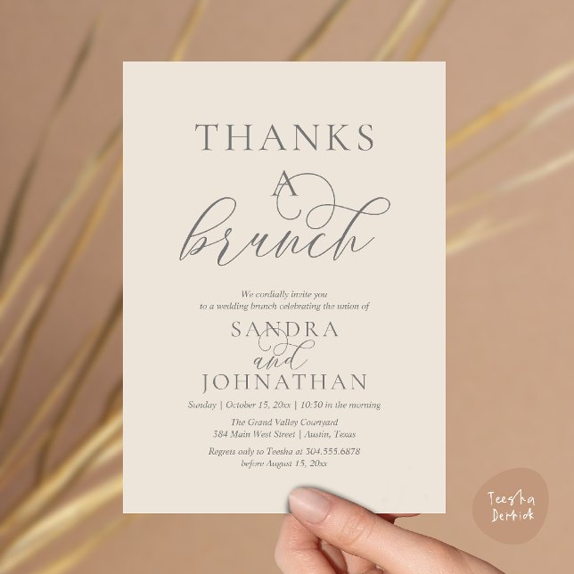Convite Celebração Moderna de Fim de Semana de Casamento T (Modern Thanks a Brunch Modern Wedding Weekend Celebration Invitation Card in Cream Grey)
