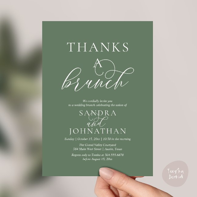 Convite Celebração Moderna de Fim de Semana de Casamento T (Modern Thanks a Brunch Modern Wedding Weekend Celebration Invitation Card in Sage Green)